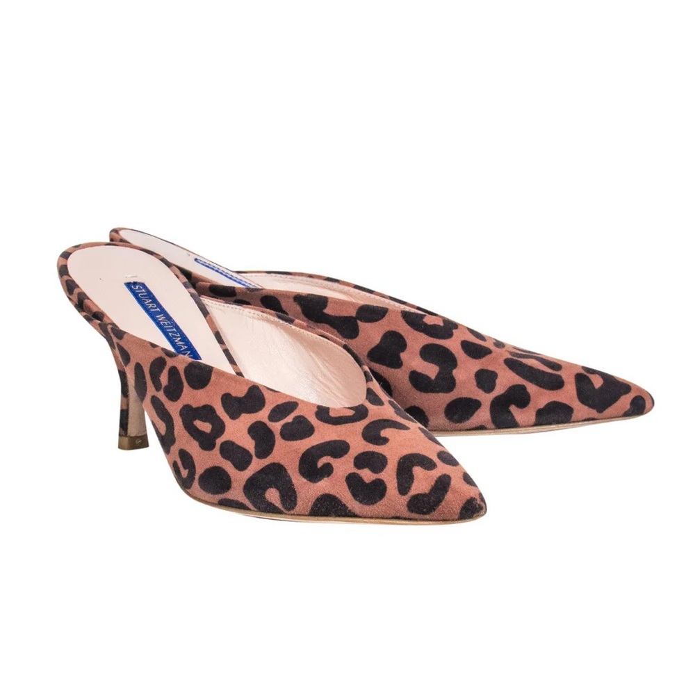 Stuart Weitzman - Leopard Print Slip On Kitten He… - image 1
